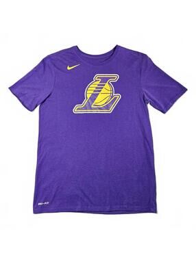 Nike Lakers Dri-FIT Purple Basketball T-Shirt with Yellow Logo Athletic Sports